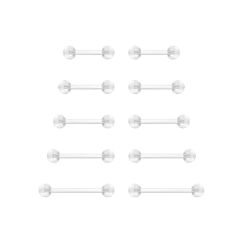 14G Clear Bioflex Flexible Acrylic Straight Bar Body Piercing Jewelry Tongue Rings Barbells Nipple Ring Retainer Piercing for Work, Pregnancy, MRI, Surgery & More, 12MM-38MM