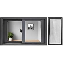 Black Aluminum Sliding Window, Chicken Coop Window with Tempered Glass and Removable Screen, 39" W x 26 "H Small Lockable Basement Window, Flush Mount Window for Household Bathroom Mobile Home