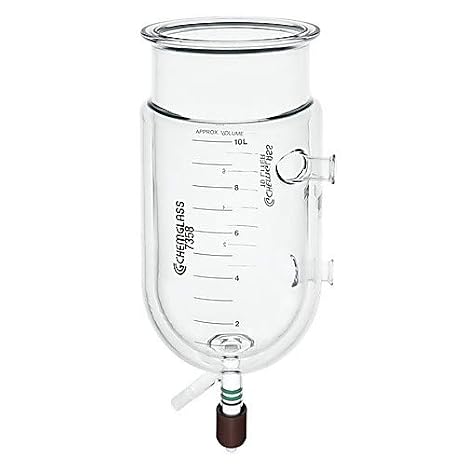 Chemglass CG-1968-61 Series CG-1968 Process Reaction Vessel, Jacketed, Large Scale, 1" BP Inlet/Outlet Size, 30L Capacity, 627 mm Height