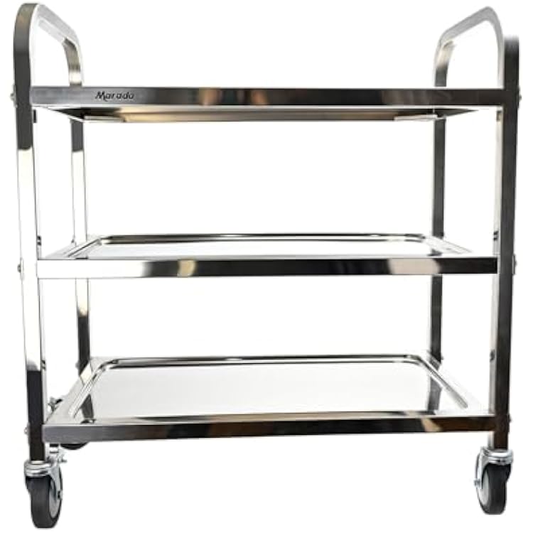 Marada 3 Tier Stainless Steel Utility Cart with Locking Wheels Shelf Kitchen Cart Trolley Utility Rolling Serving Catering Storage for Kitchen Restaurant Hotels 37 L x 19 W x 37H