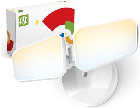 ASD LED Security Flood Lights Outdoor, 20W 5CCT 2700K-5000K, Rotatable Heads, Wired Flood Light, 150 Side-to-Side, 180 Up and Down, IP65 for Wet Locations, UL DLC Premium, 145000 hr Lifespan, White