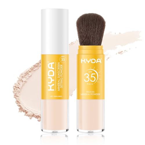 Mineral Sunscreen Setting Powder, SPF 35 Translucent Brush Powder, Long Lasting Lightweight Breathable Loose Powder for Face,Scalp & Hair, Oil Control Natural Matte Finish