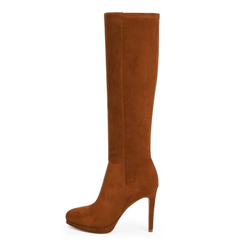 Modatope Knee High Boots Women Pointed Toe Stiletto Heel Fall Tall Boots Elastic Leather Long Boots Side Zipper