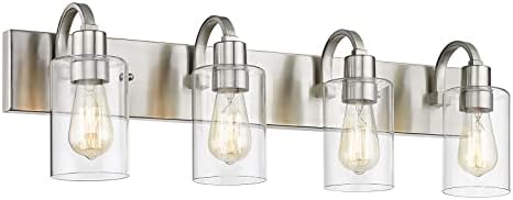 Emliviar 4-Light Vanity Light Fixture - Modern Bathroom Lighting Fixture, Brushed Nickel Finish with Clear Glass, YCE237B-4W BN