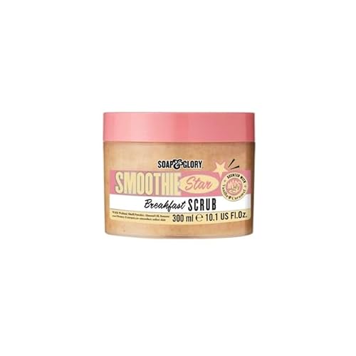 Soap & Glory Smoothie Star Exfoliating Body Scrub - Buff & Smooth Skin - Almond & Caramel Scented Vegan Body Polish - Brightening Scrub with Honey Extract  Sweet Almond Oil 300ml