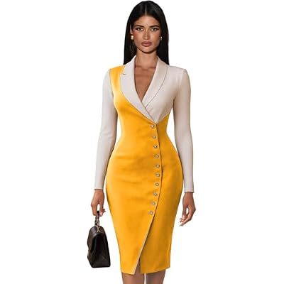 Blazer Dress for Women Sexy Elegant Patchwork Bodycon Blazer Midi Dress Single Breasted Business Work Dresses