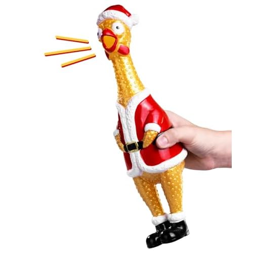 ANIMOLDS Squeeze Me Christmas Chicken- Hilarious Screaming Rubber Chicken Toy for Kids Novelty Squeaky Toy | The Perfect Stocking Stuffers for Kids and Adults