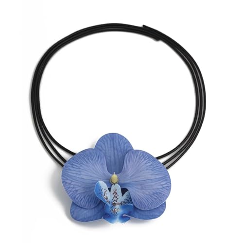 Bohemian Butterfly Orchid Choker Necklace Long Leather Rope Wrap Tie Necklace Artificial Flower Vintage Layered Floral Collar Bow Y Necklace for Women