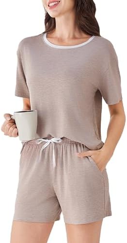 DAVID ARCHY Viscose from Bamboo Pajama Set for Women SuperSoft Short Sleeve Lounge Sets Cooling Summer Comfy 2 Piece Pj Sleep