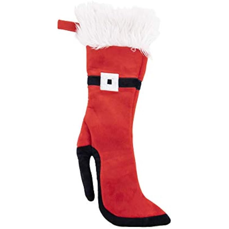 Christmas Stockings - High Heeled Felt Stocking with Santa Belt Design, Fuzzy Top, Perfect for Christmas Decor, Hang on Fireplace with Stocking Holder