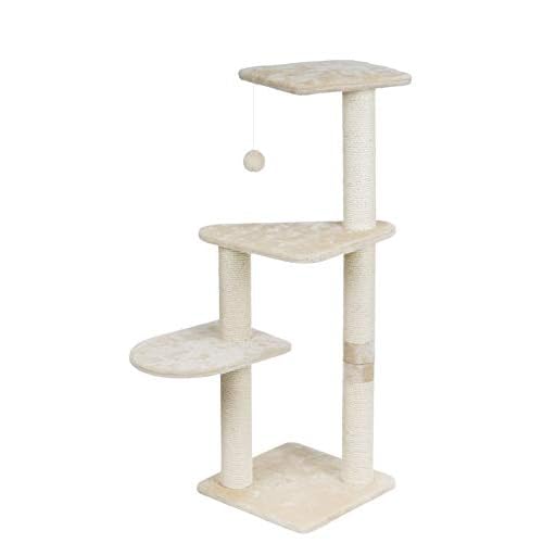 TRIXIE Altea Cat Tower Cat Tree with Sisal Posts & Dangling Pom-Pom Toy, Three Soft Platforms & Padded Top Indoor Cat Furniture for Scratching & Climbing Gray, 15.7 x 15.7 x 46.1