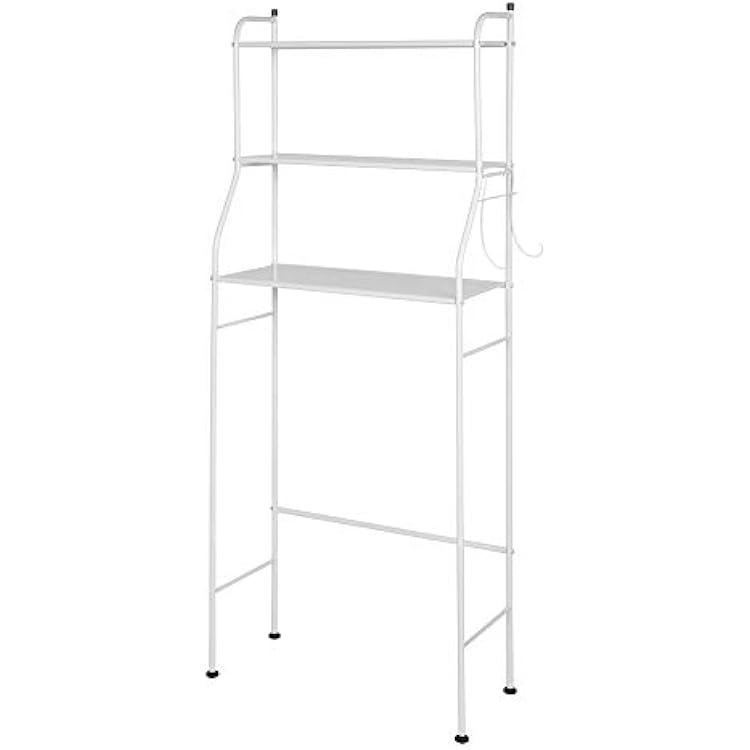 3 Tier Tower Shelf Bathroom Space Saver, Over The Toilet Rack with Hanging Rod, Home Room Corner Stand Storage Organizer Accessories White