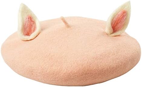 Women's Girls Wool French Beret Hat with Ears