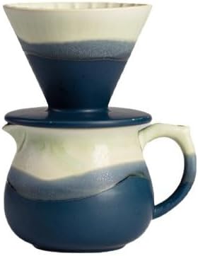 Handmade Gradient White Blue Pour Over Coffee Maker with Pour Set Fambe Ceramic Coffee Dripper Brewer Heat Resistant Coffee Pot Decanter ACM07G