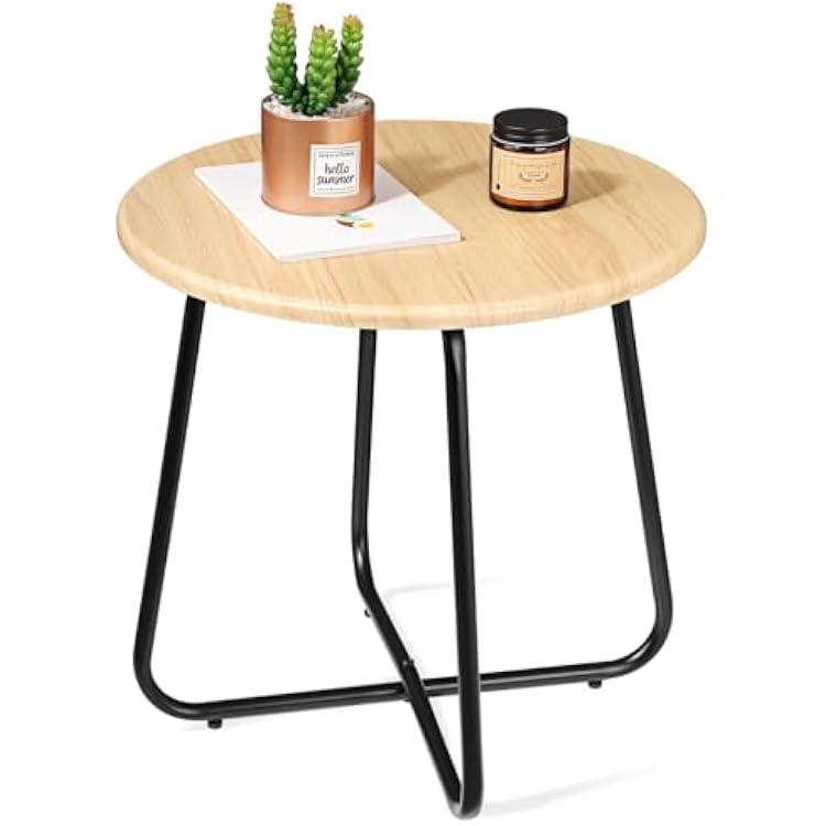 Small Round Patio Metal Side Snack Table, Accent Anti-Rust Steel Coffee Table for Garden, Modern Weatherproof Outdoor End Table