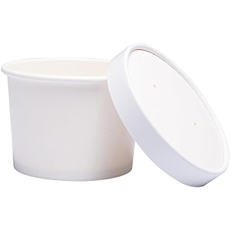 Paper Ice Cream Cups with Lids, HotCold Soup Cups White, 40, 12 oz