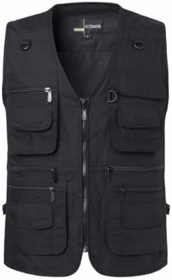 PASOK Mens Work Fishing Vests Lightweight Safari Travel Hunting Waistcoat With Multi-Pockets