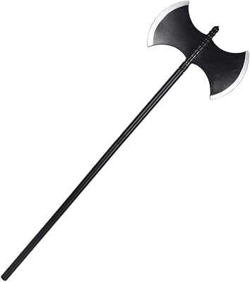 KEPATO Halloween Viking Axe Plastic Prop, Fake Double Blade Battle Axe Costume Accessory, Collapsible Long Handle Cosplay Weapon for Party, Haunted House Decor, Black