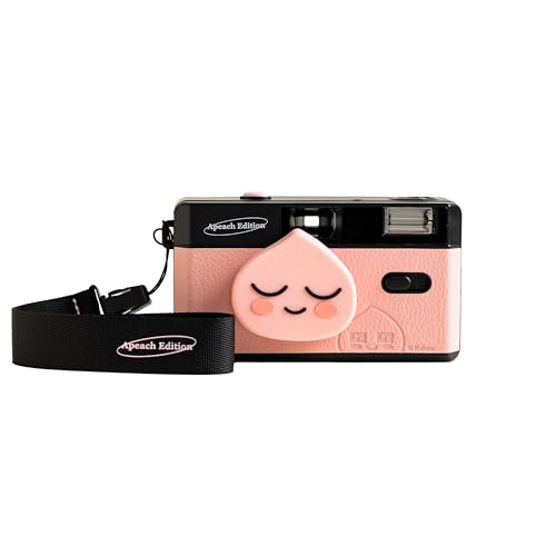 Kakao Friends Reusable 35mm Film Camera [Apeach Edition], Fixed-Focus and Wide Angle, Build in Flash and Compatible with 35mm Color Negative or BW Film Film and Battery NOT Included