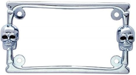 Skull Motorcycle License Plate Frame Holder, Chrome Metal