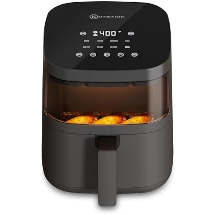 Kitchen Elite Digital Air Fryer Oven with Viewing Window and 8 Presets, 4 Quart, Touchscreen Cooker, Precise Temp Control, Elegant Gray