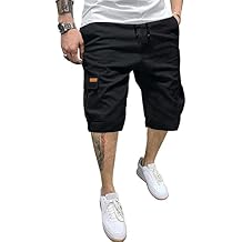 JMIERR Mens Casual Cotton Twill Cargo Shorts Drawstring Classic Chino Stretch Short with 6 Pockets