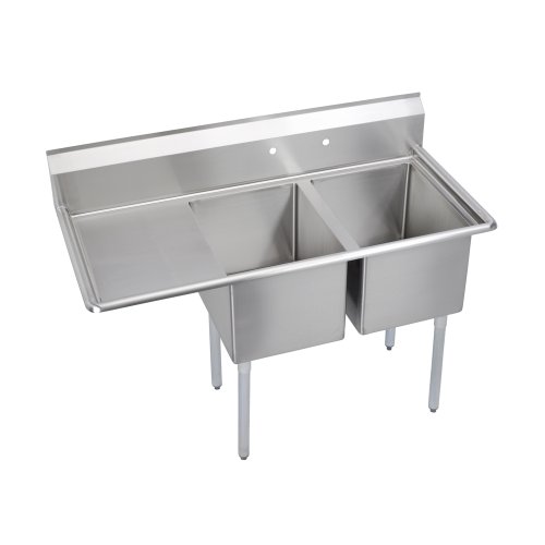Elkay Foodservice E-Series 2-Compartment Sink, 18 Left drainboard, 16L x 20W x 12D E2C16X20-L-18X