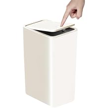 TIPGO Bathroom Trash Can with Lid, 10 Liter/ 2.6 Gallon Slim Garbage Can, Small Trash Bin Waste Basket with Pop-Up Lid for Kitchen, Bedroom, Living Room, Office (White)