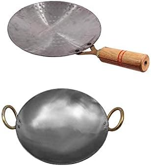 Iron cookware Set Iron deep Kadai/Frying Pan for Cooking Fry Kadhai/Pan Heavy Base 8 inch 1.5 Liter & Iron Tawa for Roti/Chapathi/Chapati 9 inch Induction Friendly Silver Color