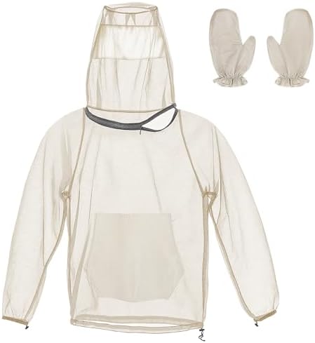 Mosquito Bug Jacket for Men Women, 2 Pcs Mosquito Net Jacket with Hood & Gloves Breathable Mesh Mosquito Proof Clothing