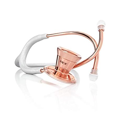 MDF Instruments, Instruments Classic Cardiology White Glitter Rose Gold Dual Head Stethoscope - with Stainless Steel Chestpiece and Headset (MDF797-WGLRG)