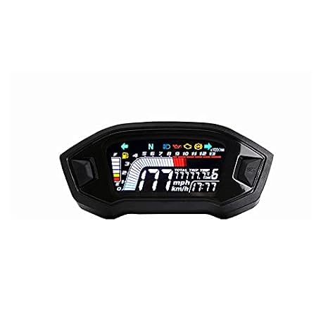 ELING Universal Motorcycle Speedometer Tachometer Fuel Level LCD Digital Odometer Gauge for 2 and 4 Cylinder Types with Black (Motorcycle Gauge)