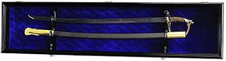 sfDisplay.com,LLC. Single Sword & Scabbard Display Case Cabinet Wall Rack Custom Colors - Lockable (Black Finish, Blue Felt Background)