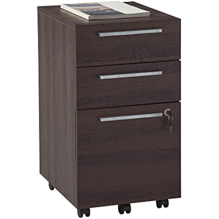 Realspace Trezza 19 D Vertical 3-Drawer Mobile File Cabinet, Warm Walnut