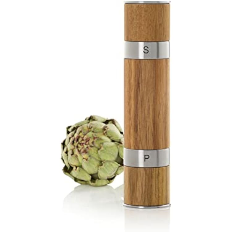 Adhoc Duomill Acacian and Stainless Steel 2-in-1 Mill Set, 8.25-Inch