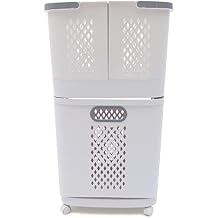 Laundry Basket Storage Clothes Hamper with Removable Wheels,3 Tier Laundry Tool for Bathroom, Livingroom, Bedroom,Floor-Standing Large Hand-Held,17.32 * 12.2 * 29.13inch,PP Material,White