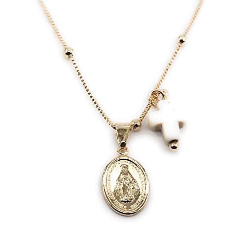Cross Necklace 18k Gold Plated Miraculous Medal 18 Inches Chain Medalla Virgen de la Milagrosa