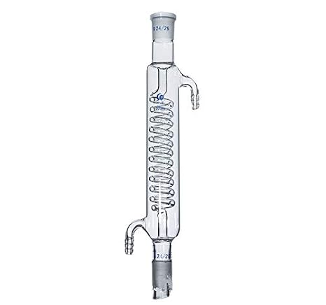 Borosilicate Glass Graham Condenser with 24/29 Joint, Coiled Inner Tube, Length 200mm, Lab Glass Capacitor 200mm