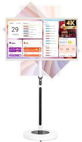32" Portable 4K Touchscreen TV on Wheels, Android Smart Tablet with 8MP Camera, 4+64GB/8+128GB, Wireless Casting, 360 Swivel Stand for Home & Office Use