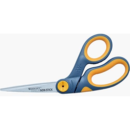 Westcott 8 Bent Titanium Bonded Non-Stick Scissors with Adjustable Glide Feature 14850, GreyYellow