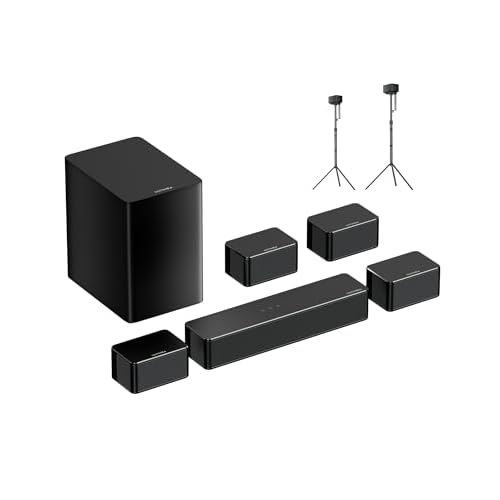 ULTIMEA 460W Sound Bar for TV, 5.1ch Sound Bar with 4 Surround Speakers, Bundle with 2-Pack Speaker Stands, Compatible with AuraPoseidonSkywave Series