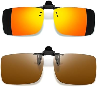 Joopin 2 Pack Polarized Clip on Sunglasses over Glasses, Rectangle Flip up Sun Glasses UV Protection Women Men