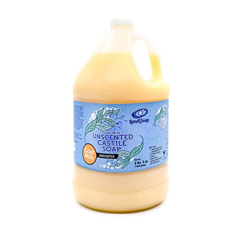 Goat Milk Unscented Pure Castile Soap Liquid for Face, Hand & Body Wash-Vegan, Non-GMO, Made in USA, All Skin Types, Dry & Sensitive Skin 1 Gallon