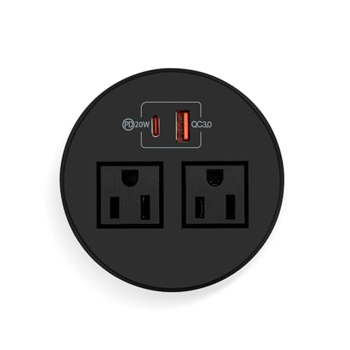 Progressive Automations Standing Desk Grommet 3.54 Diameter - Round AC Power Adapter with Dual USB - Convenient Desktop Grommet Outlets for Computer Office Desk