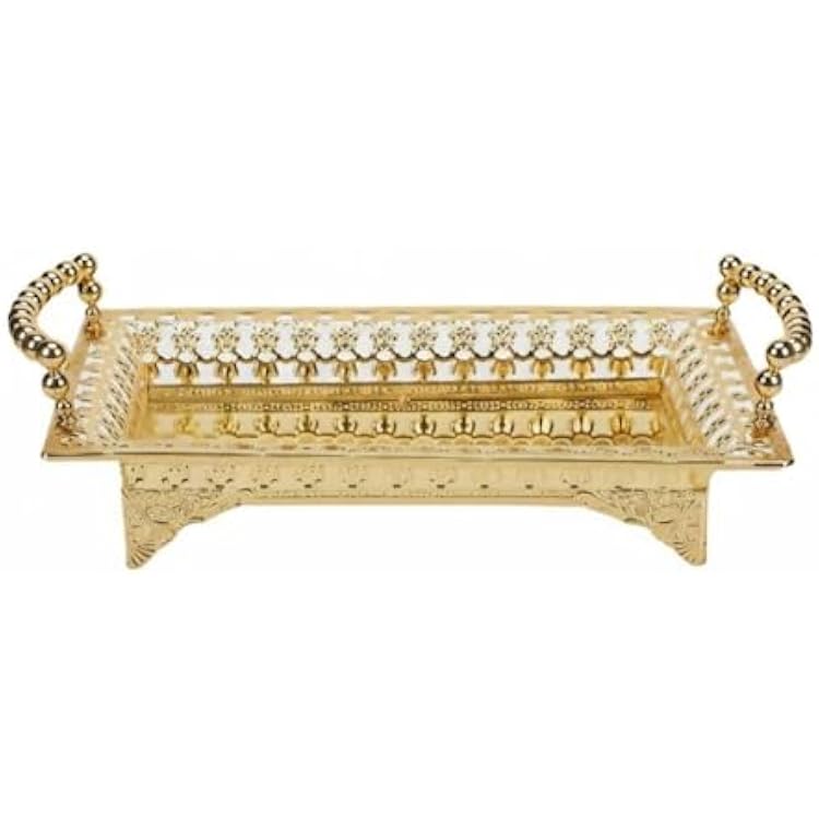 Serving Tray with Handle Dessert Cake Stand Vanity Table Tray Fruit Basket Elegant Serving Platter for Dessert, Gold