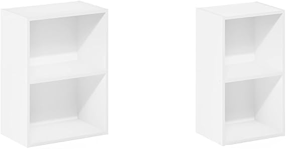 Furinno Luder 2-Tier and Cube Bookcases, White Book Storage Shelves
