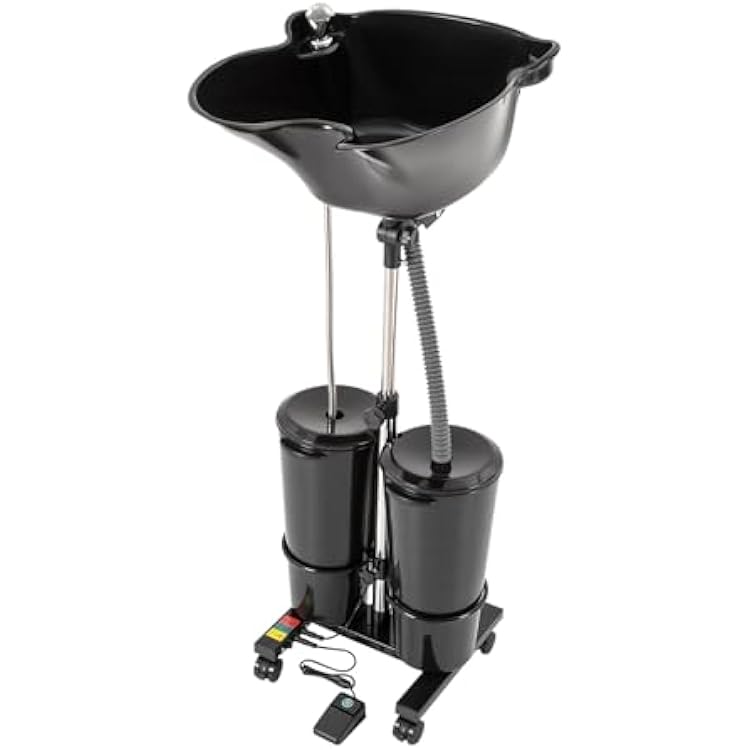 Portable Shampoo Bowl 2 Buckets, 3.34-4.49ft Height Adjustable Dual Bucket Hair Washing Station, 270 Degree Rotation of Shampoo Basin Mobile Salon Sink, for Home, Beauty Salon, Spa, Barber Shop