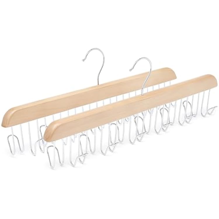 Amazon Basics Wooden Belt Hanger Closet Organizer, Multifunctional, Smooth Finish, Natural, 2-Pack