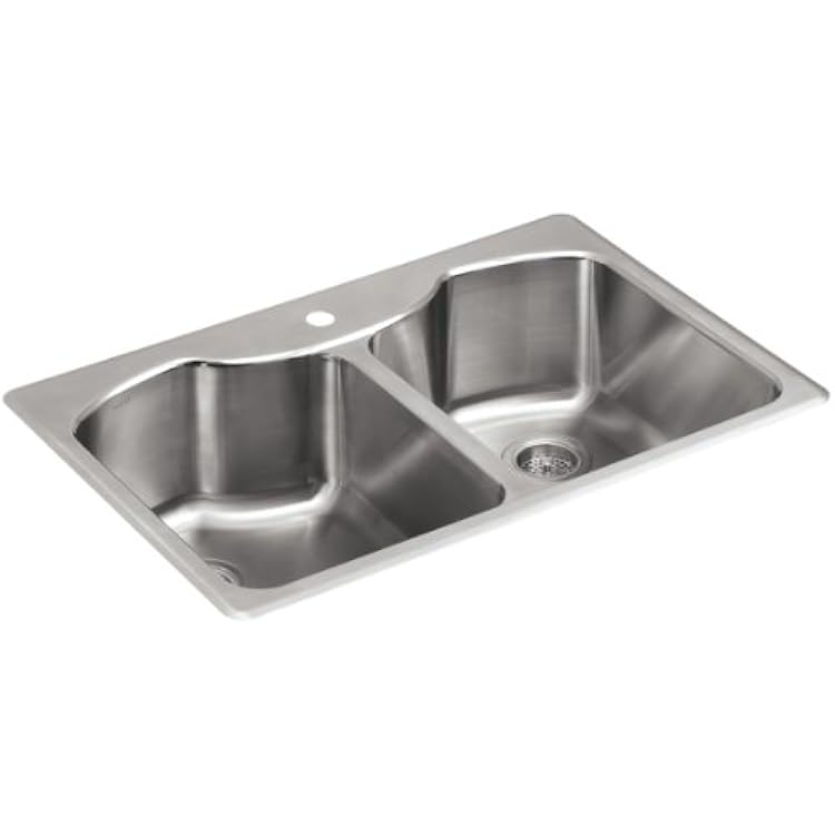 KOHLER 3842-1-NA Octave Top-Mount Double-Equal Bowl Kitchen Sink with Single Faucet Hole, Stainless Steel