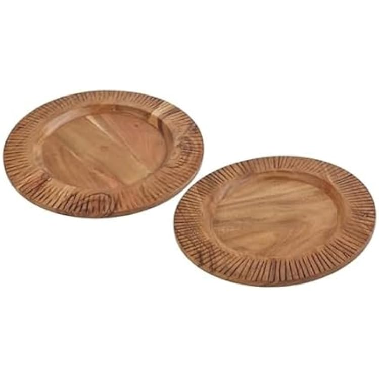 Fitz and Floyd Caleb Acacia Wood Chargers Plates, Set of 2